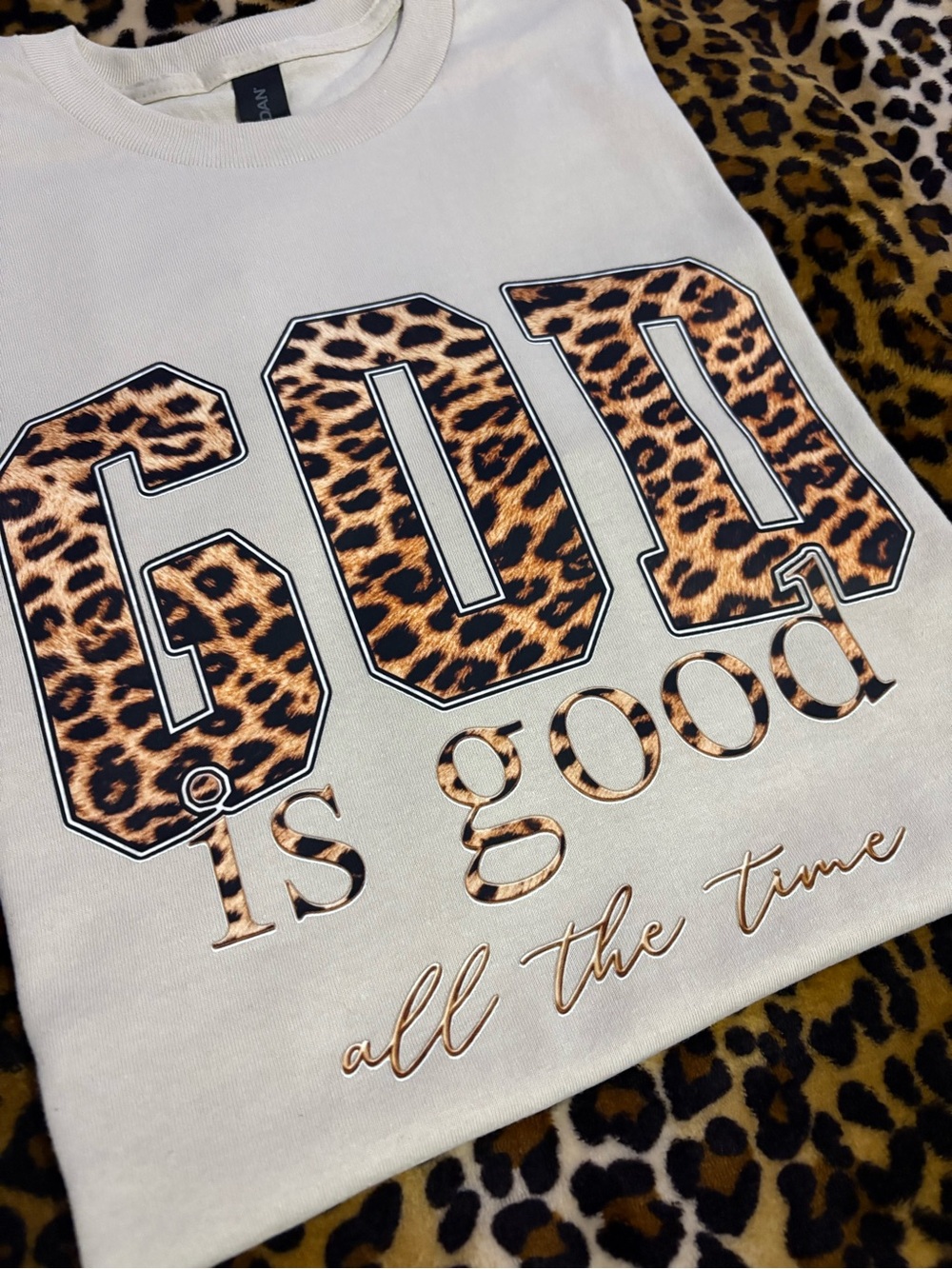 Graphic Tee 'Good is Good' with Leopard Print